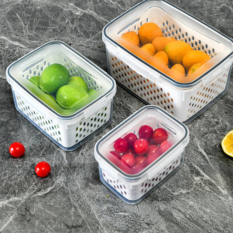 🏡⚡ Vente Flash 50% de réduction 🍇 Set de conteneur de stockage de fruits 3PCS pour réfrigérateur avec colander amovible - Image 7