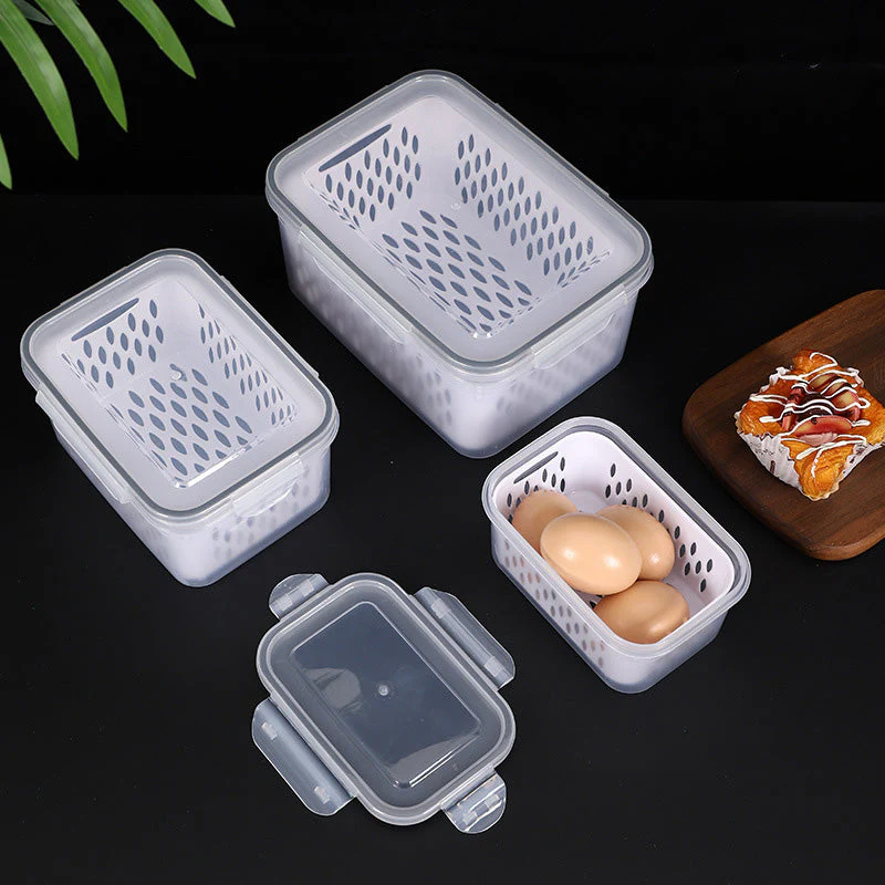 🏡⚡ Vente Flash 50% de réduction 🍇 Set de conteneur de stockage de fruits 3PCS pour réfrigérateur avec colander amovible - Image 8