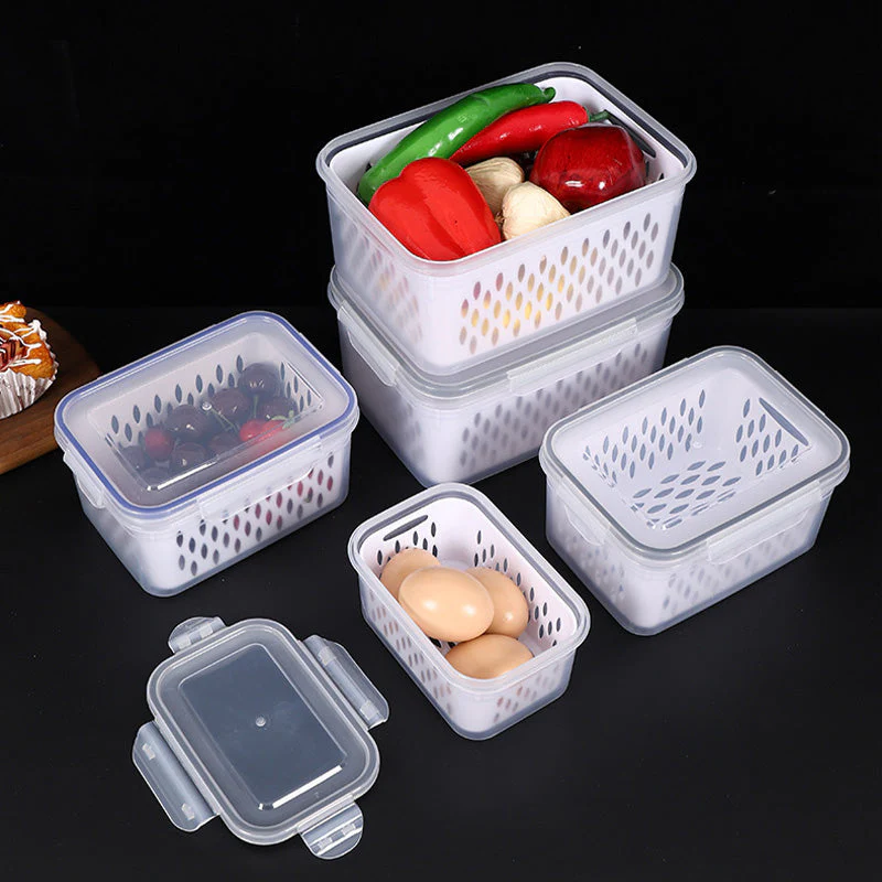 🏡⚡ Vente Flash 50% de réduction 🍇 Set de conteneur de stockage de fruits 3PCS pour réfrigérateur avec colander amovible - Image 9