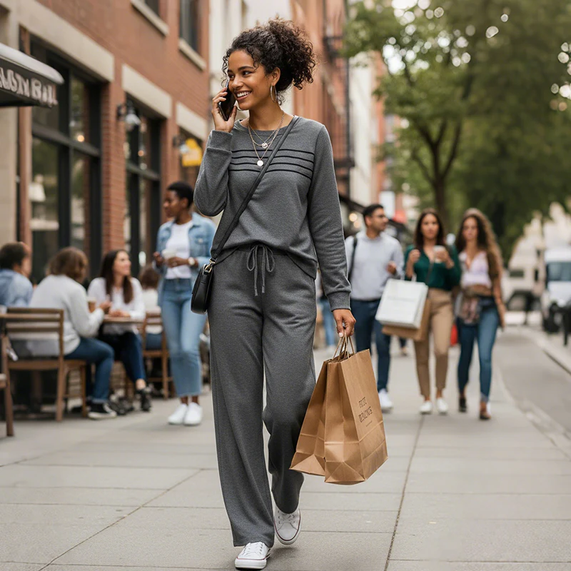 📢📢60 % de réduction !! ⏰Ensemble Femme Décontracté avec Haut et Pantalon à Cordon de Serrage 👕👖 - Image 5