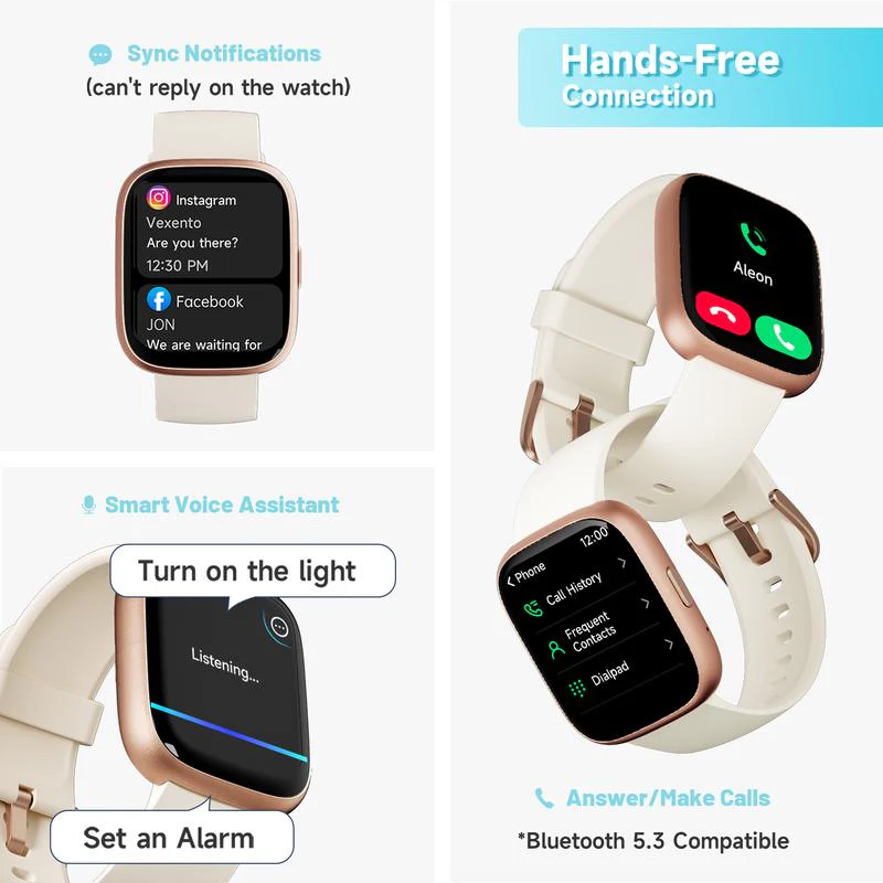 Montre connectée pour femmes et hommes, tracker d'activité physique avec fonction d'appel, montre de fitness avec suivi du sommeil/100 sports/podomètre étanche IP68 - Image 3
