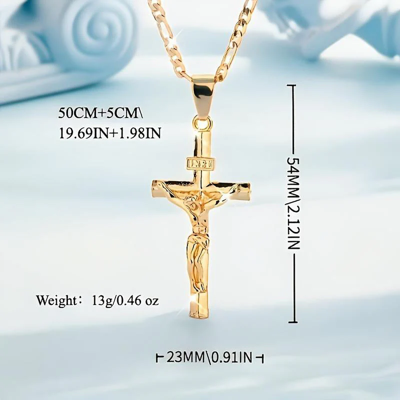 ✝️ 60% DE RÉDUCTION ! ✨ Collier Crucifix en Or – Motif INRI Détaillé, Chaîne Figaro Ajustable & Finition Éclatante 💛 - Image 6