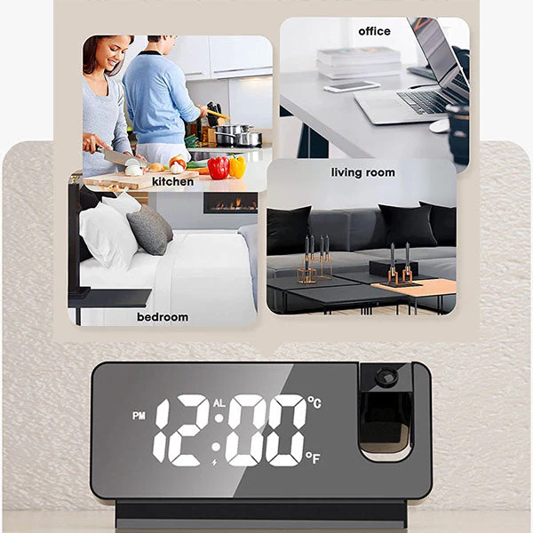 📢📢60 % de réduction !! ⏰ Réveil à Projection Miroir – Ultra-Clair, Double Alarme & Port USB de Charge - Image 7