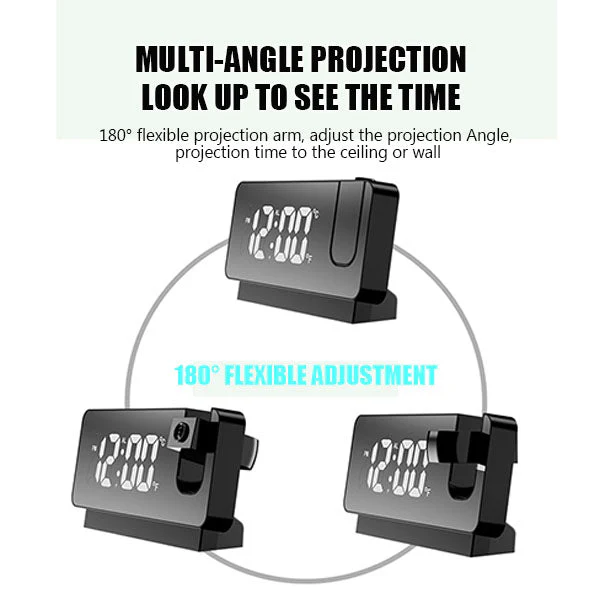 📢📢60 % de réduction !! ⏰ Réveil à Projection Miroir – Ultra-Clair, Double Alarme & Port USB de Charge - Image 8