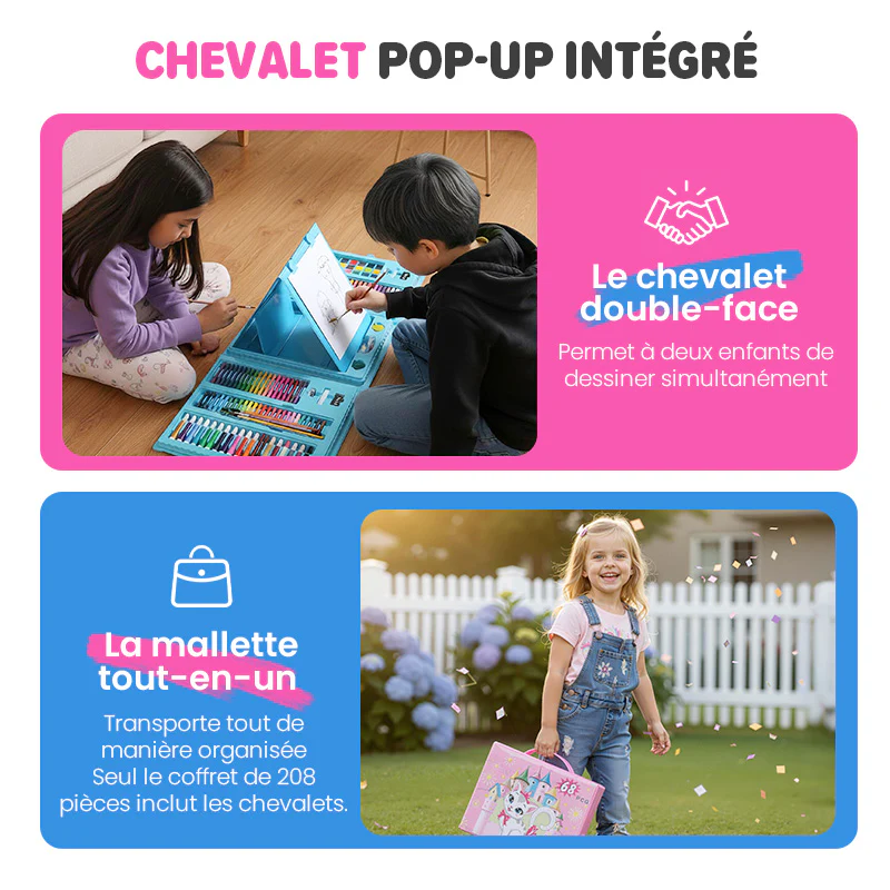 📢📢60% DE RÉDUCTION !!! ✨ Kit Artistique 6-en-1 Enfant - 208 Pièces, Chevalet Double Face, Matériaux Sûrs, Idéal pour Développer la Créativité 🎨✨ - Image 5