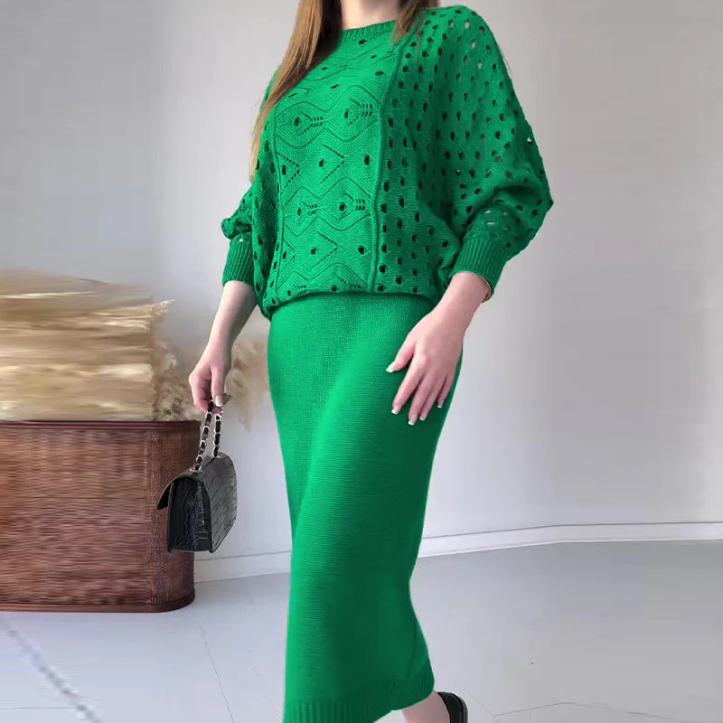 🍁Nouvelles arrivées d'automne💕Ensemble tricoté top à manches longues ajouré & robe sans manches - Image 2