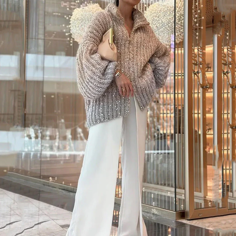 ❄️Rabais saisonnier 62%❄️Knitted Sweater Jacket With Monochromatic Sequins - Image 12