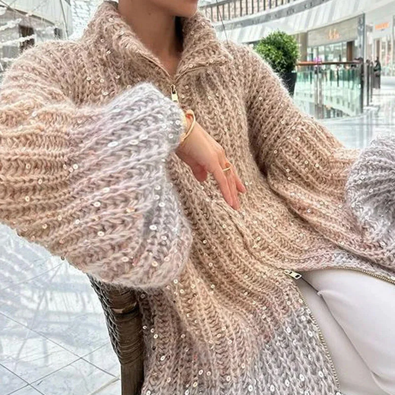 ❄️Rabais saisonnier 62%❄️Knitted Sweater Jacket With Monochromatic Sequins - Image 13
