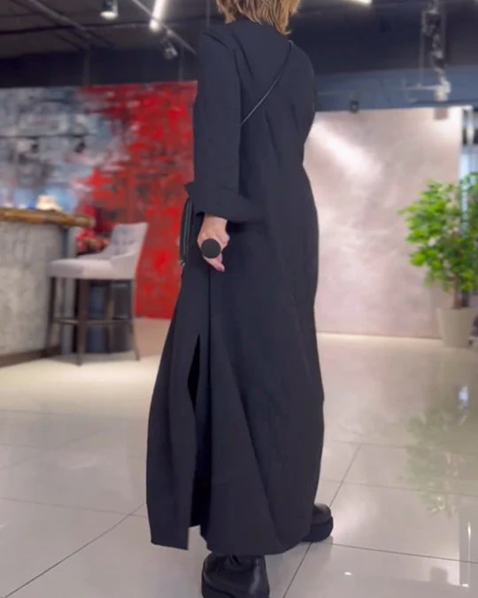 đ„Vente chaude 2024 49% de rĂ©ductionđ„Robe ample dĂ©contractĂ©e Ă manches longues et col en V de couleur unie - Image 8