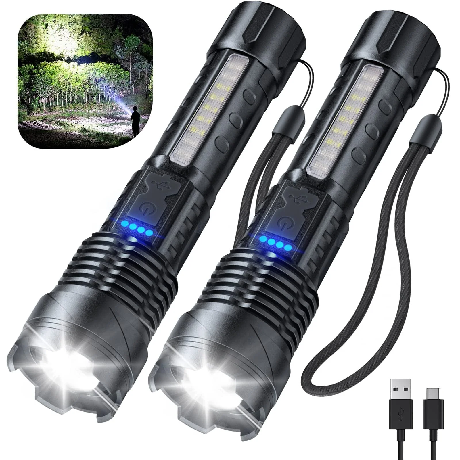 💥LAST DAY SALE 50% OFF💥Outdoor lighting white laser flashlight with cob warning side work light