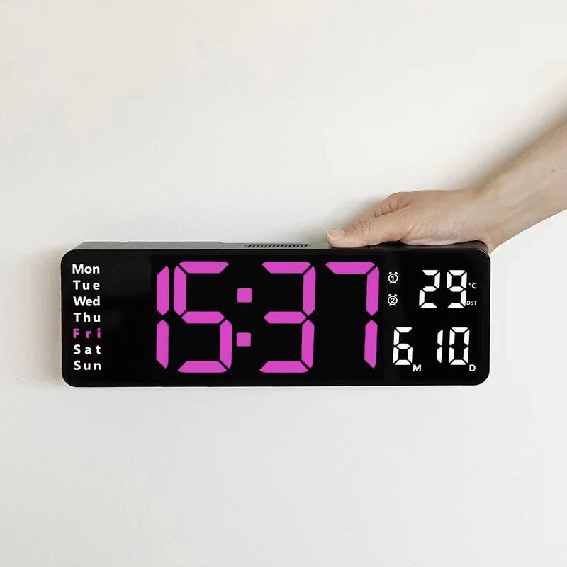 🏡59% de réduction⚡Grande horloge numérique avec température, date, heure d'été automatique, lumière de nuit, Dimmer de luminosité automatique - Image 14