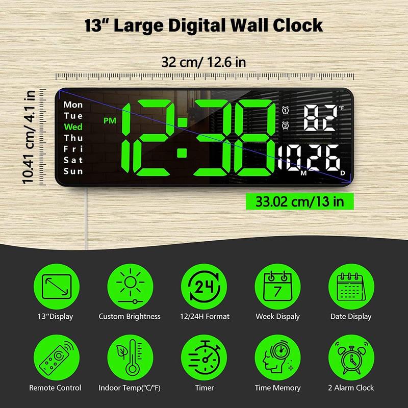 🏡59% de réduction⚡Grande horloge numérique avec température, date, heure d'été automatique, lumière de nuit, Dimmer de luminosité automatique - Image 2