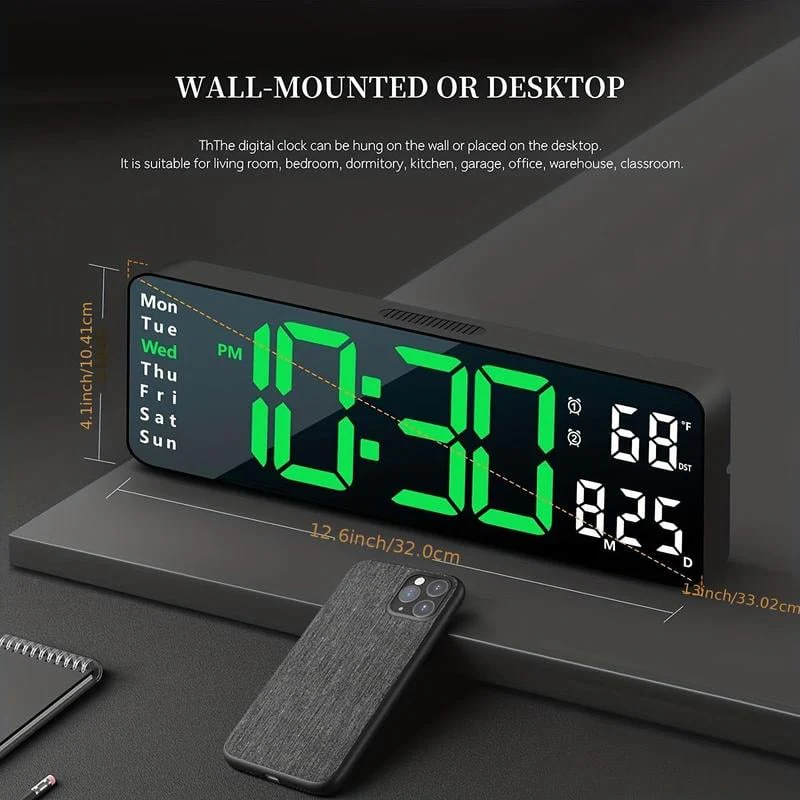 🏡59% de réduction⚡Grande horloge numérique avec température, date, heure d'été automatique, lumière de nuit, Dimmer de luminosité automatique - Image 3