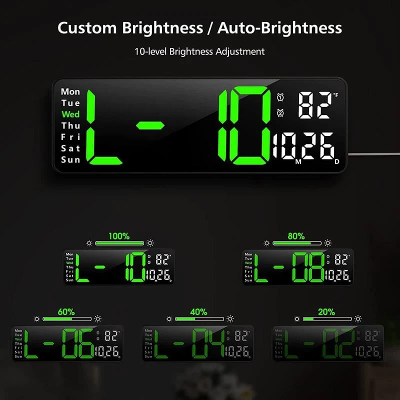 🏡59% de réduction⚡Grande horloge numérique avec température, date, heure d'été automatique, lumière de nuit, Dimmer de luminosité automatique - Image 4
