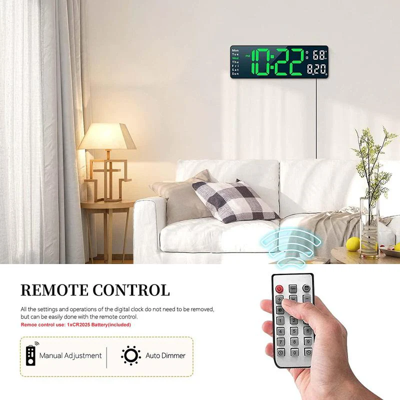 🏡59% de réduction⚡Grande horloge numérique avec température, date, heure d'été automatique, lumière de nuit, Dimmer de luminosité automatique - Image 6