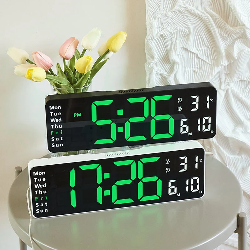 🏡59% de réduction⚡Grande horloge numérique avec température, date, heure d'été automatique, lumière de nuit, Dimmer de luminosité automatique - Image 9