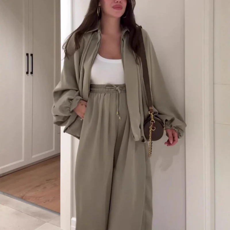 📢📢50 % de réduction!!!📍Ensemble veste zippée ample et pantalon large - Image 2