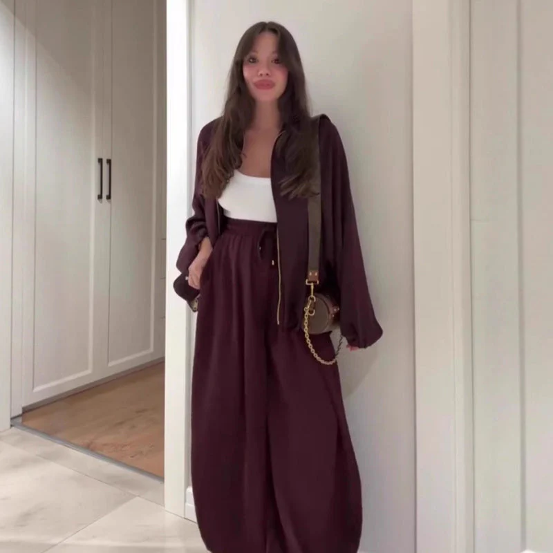 📢📢50 % de réduction!!!📍Ensemble veste zippée ample et pantalon large - Image 4
