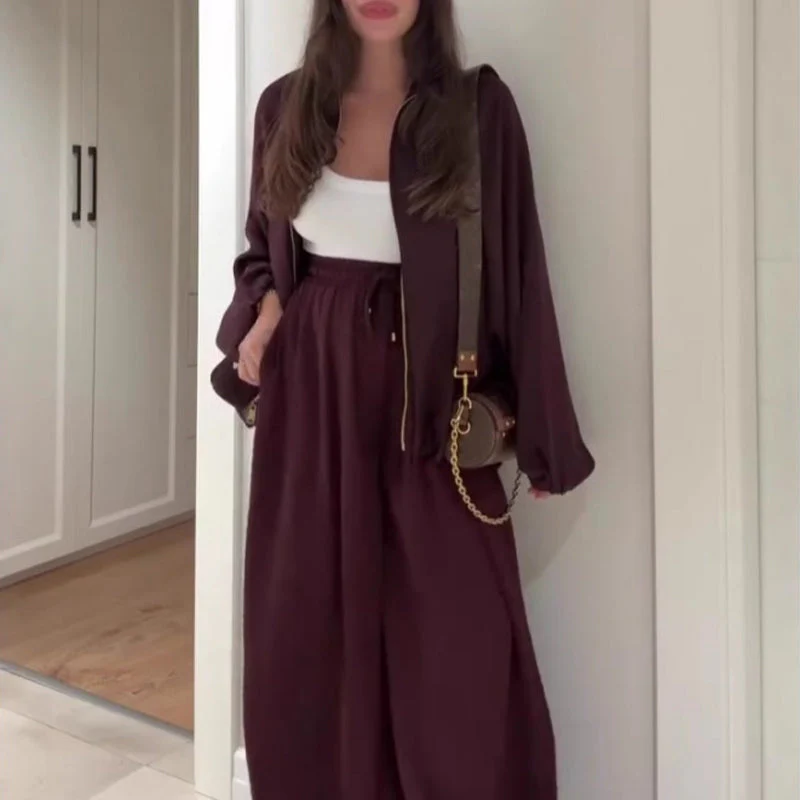 📢📢50 % de réduction!!!📍Ensemble veste zippée ample et pantalon large - Image 5
