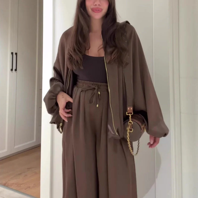 📢📢50 % de réduction!!!📍Ensemble veste zippée ample et pantalon large - Image 6
