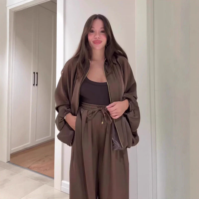 📢📢50 % de réduction!!!📍Ensemble veste zippée ample et pantalon large - Image 7