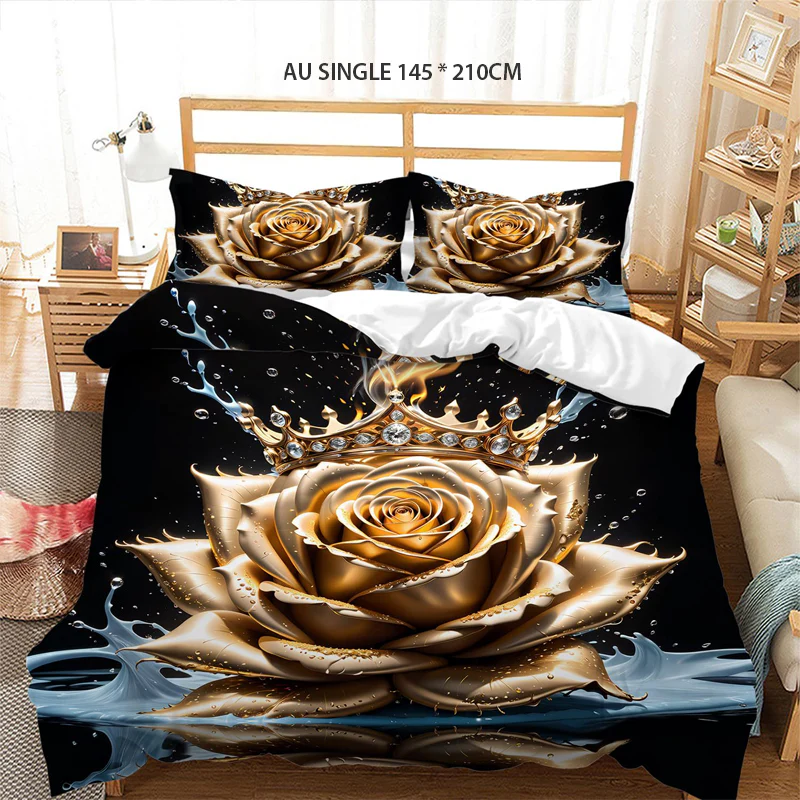 📢📢55 % DE RÉDUCTION !!! ✨Ensemble de housse de couette fleurie dorée de luxe - Image 11