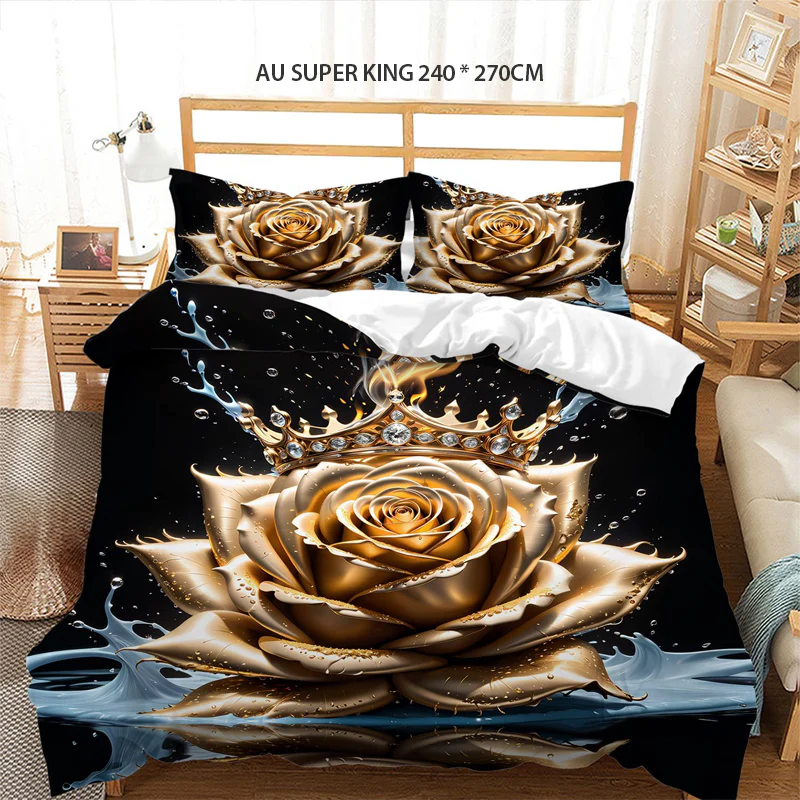 📢📢55 % DE RÉDUCTION !!! ✨Ensemble de housse de couette fleurie dorée de luxe - Image 15