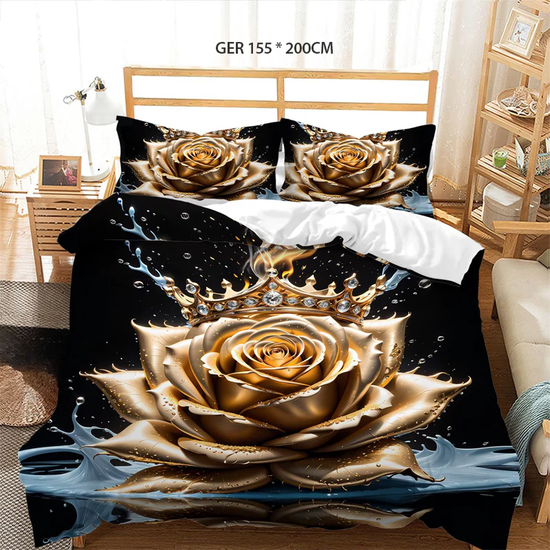 📢📢55 % DE RÉDUCTION !!! ✨Ensemble de housse de couette fleurie dorée de luxe - Image 17