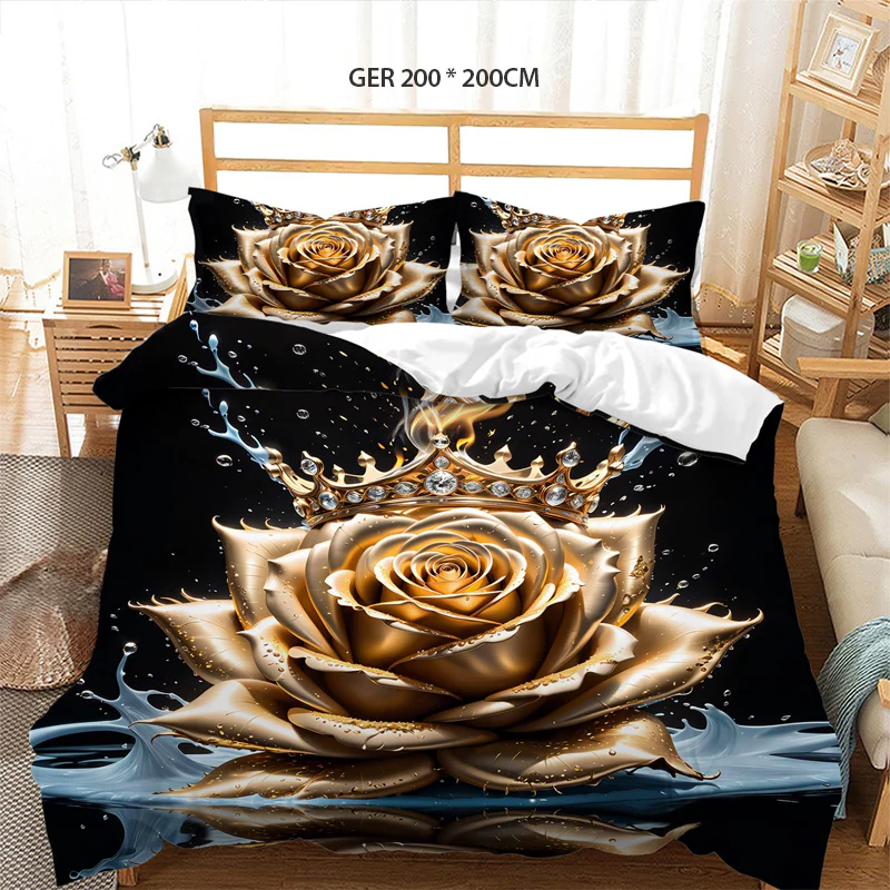 📢📢55 % DE RÉDUCTION !!! ✨Ensemble de housse de couette fleurie dorée de luxe - Image 19