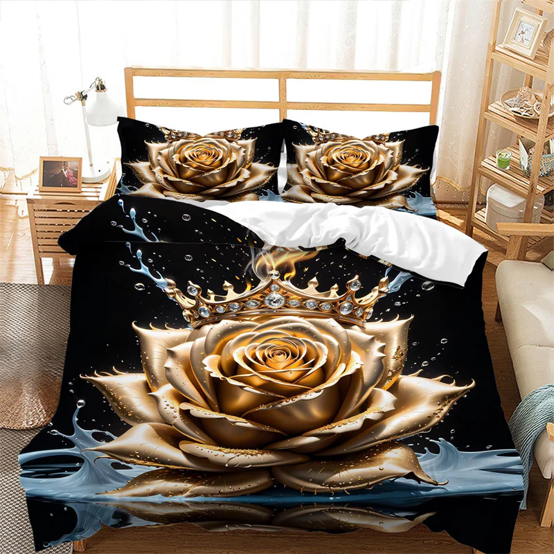 📢📢55 % DE RÉDUCTION !!! ✨Ensemble de housse de couette fleurie dorée de luxe - Image 3