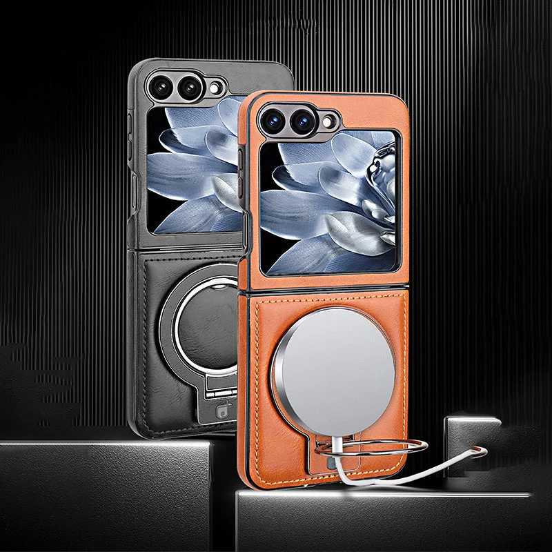 ✨Luxury PU Leather Magnetic Phone Case with Ring Stand for Galaxy Z Flip Series