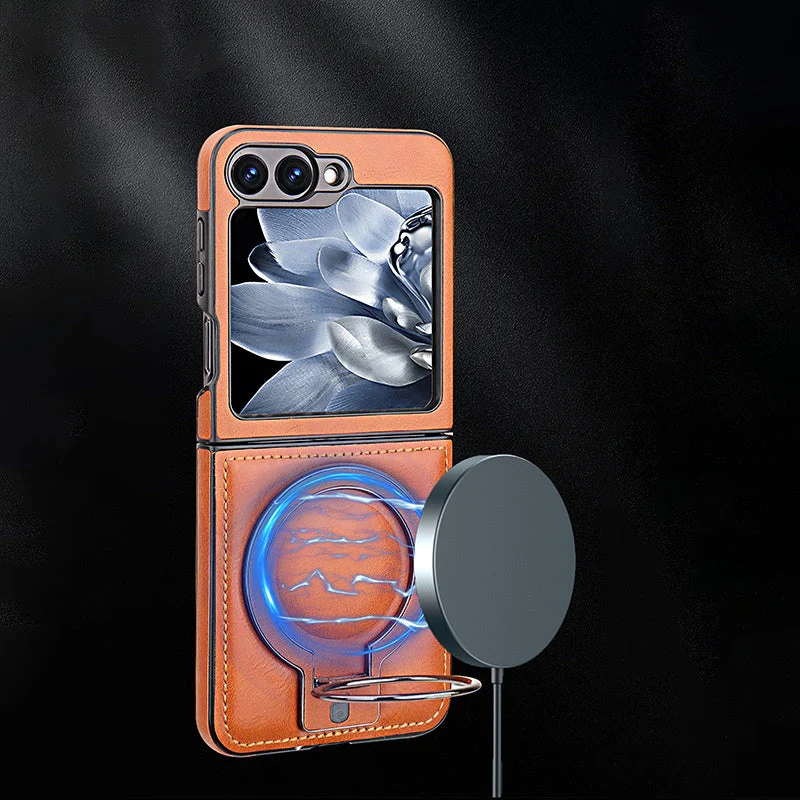 ✨Luxury PU Leather Magnetic Phone Case with Ring Stand for Galaxy Z Flip Series - Image 4
