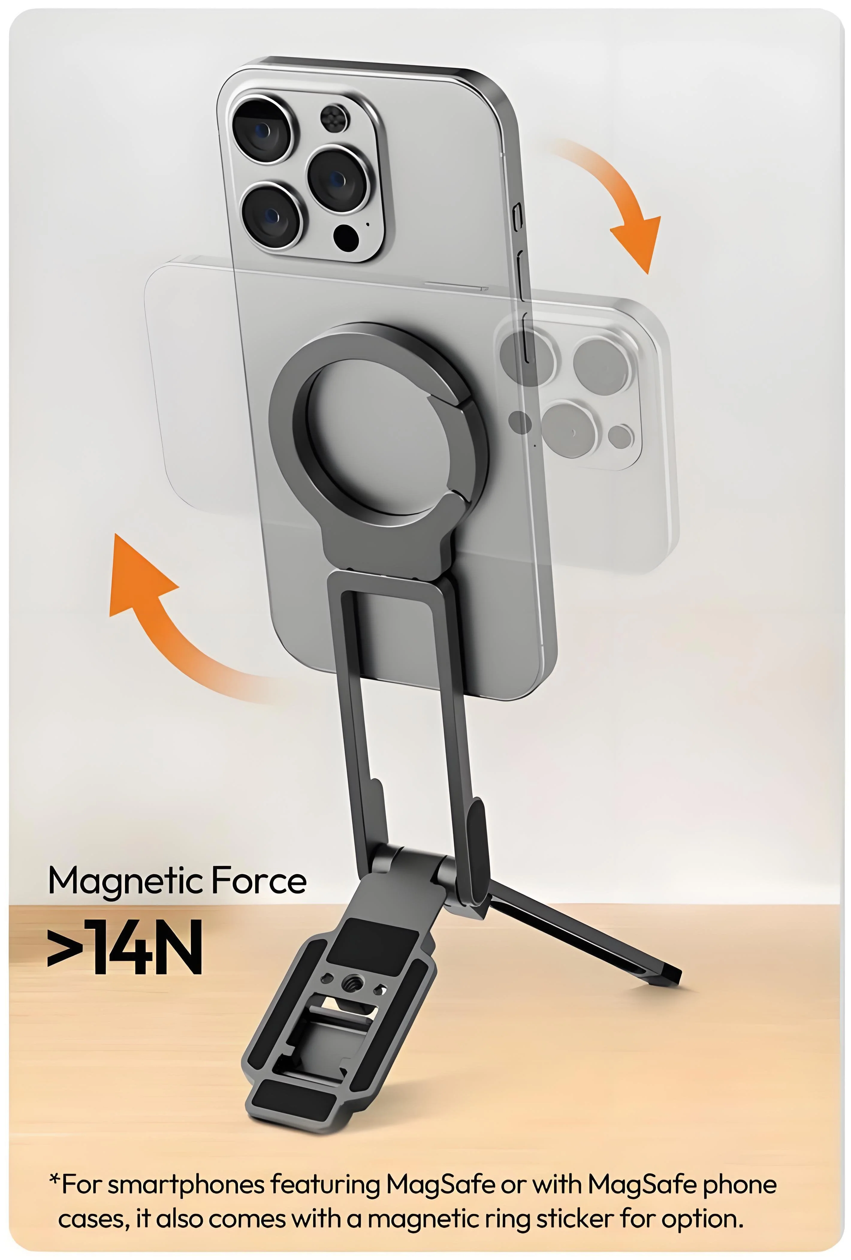 📢📢50 % de réduction !! ⏰Support magnétique pour téléphone, MA38 Support portable pour téléphone Mini trépied pour Magsafe avec aimant puissant double face Trou de positionnement Arri 1/4'' Crochet rabattable - Image 8