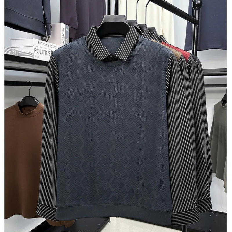 Men's Casual Faux Two-Piece Long-Sleeve Top - Image 2