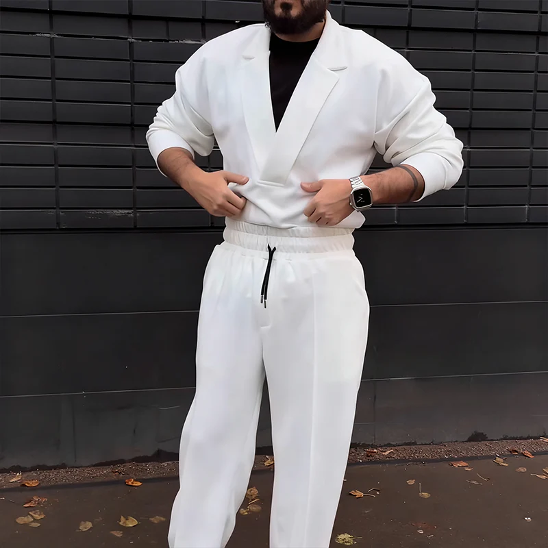 Men's Casual Lapel Top & Drawstring Pants Set - Image 10