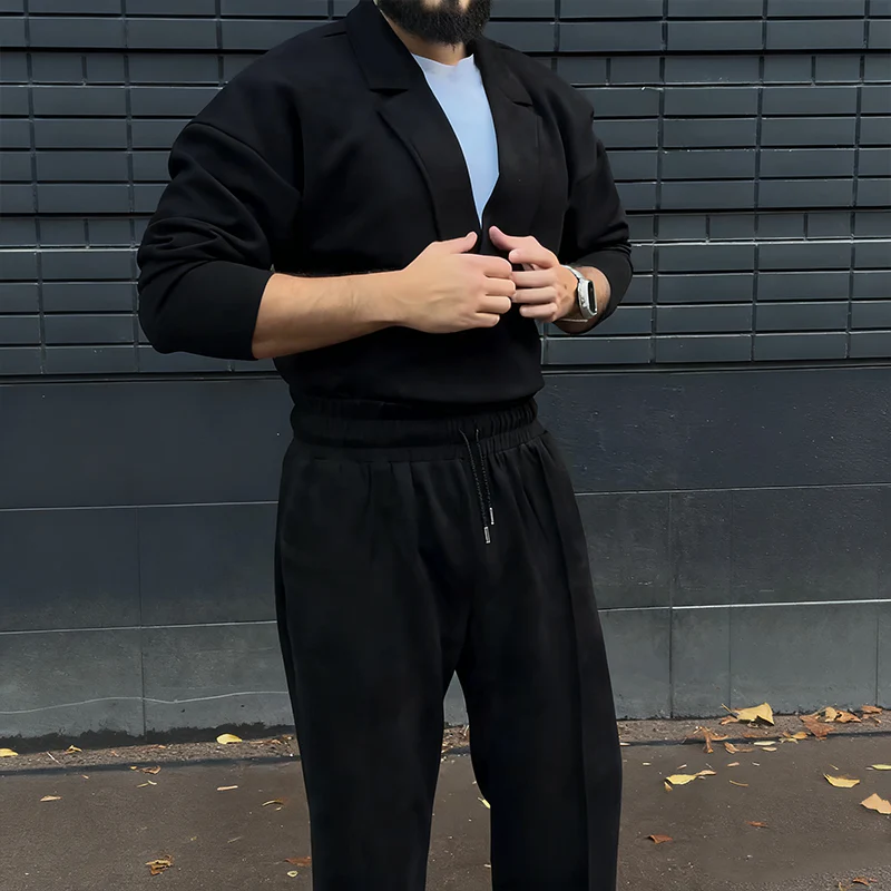 Men's Casual Lapel Top & Drawstring Pants Set - Image 5