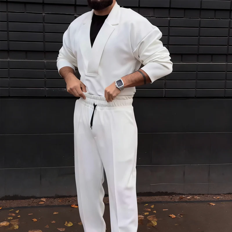 Men's Casual Lapel Top & Drawstring Pants Set - Image 7
