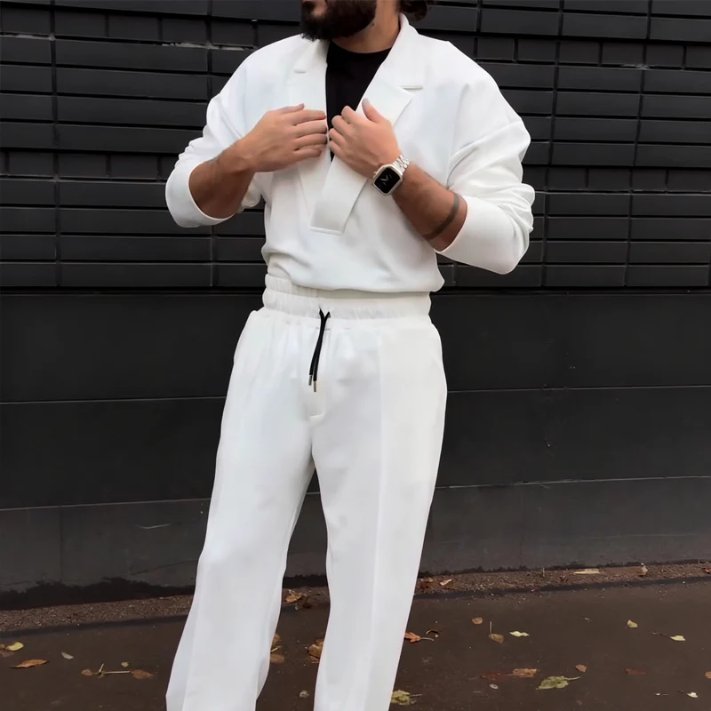 Men's Casual Lapel Top & Drawstring Pants Set - Image 8