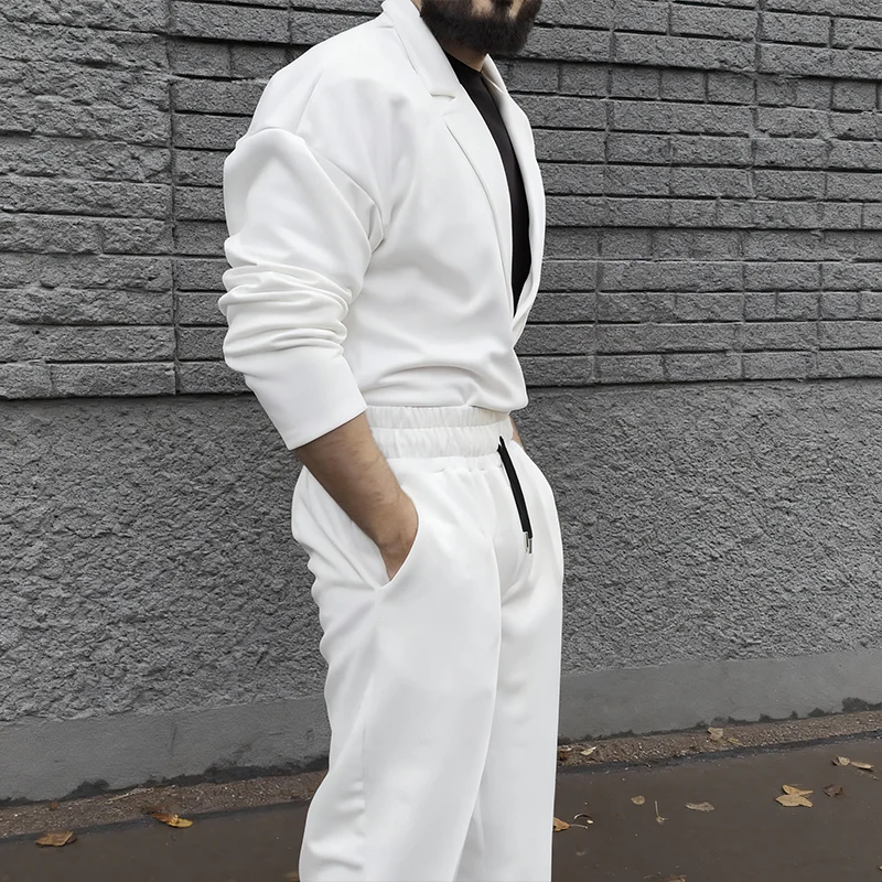 Men's Casual Lapel Top & Drawstring Pants Set - Image 9