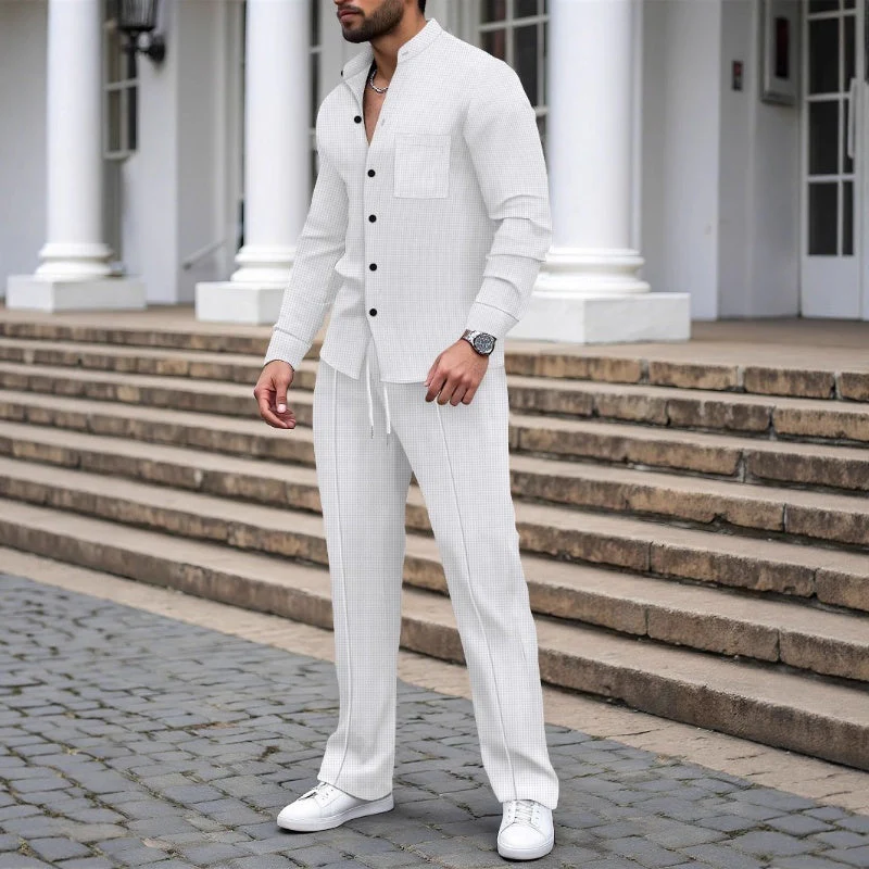 📢📢60 % de réduction !! ⏰Ensemble 2 pièces chemise et pantalon décontractés pour homme - Image 3