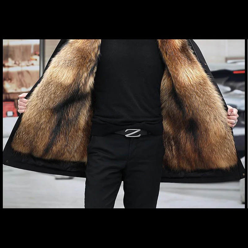 🔥Veste mi-longue pour hommes avec fourrure synthétique amovible - Image 3