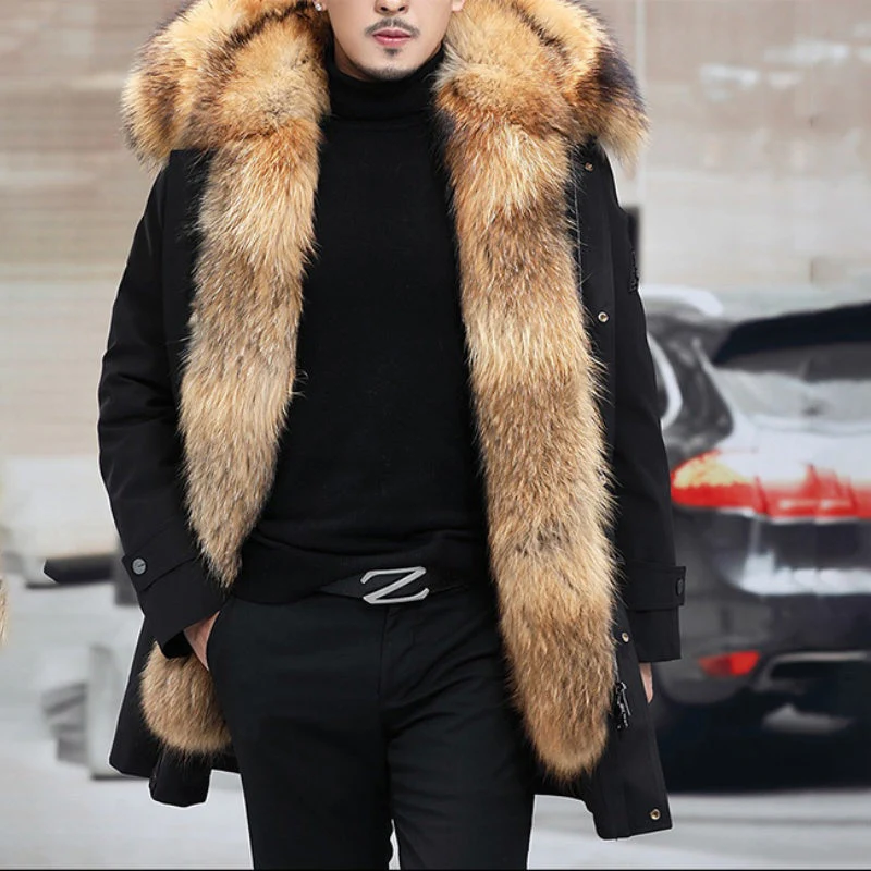 🔥Veste mi-longue pour hommes avec fourrure synthétique amovible - Image 4