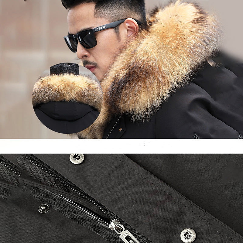 🔥Veste mi-longue pour hommes avec fourrure synthétique amovible - Image 5