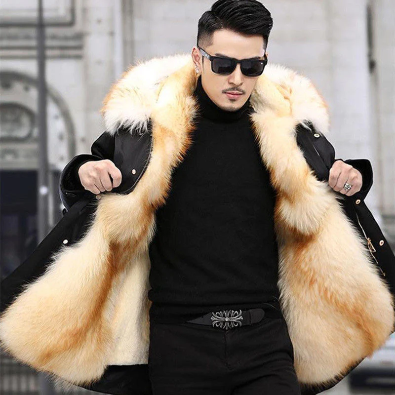 🔥Veste mi-longue pour hommes avec fourrure synthétique amovible - Image 9