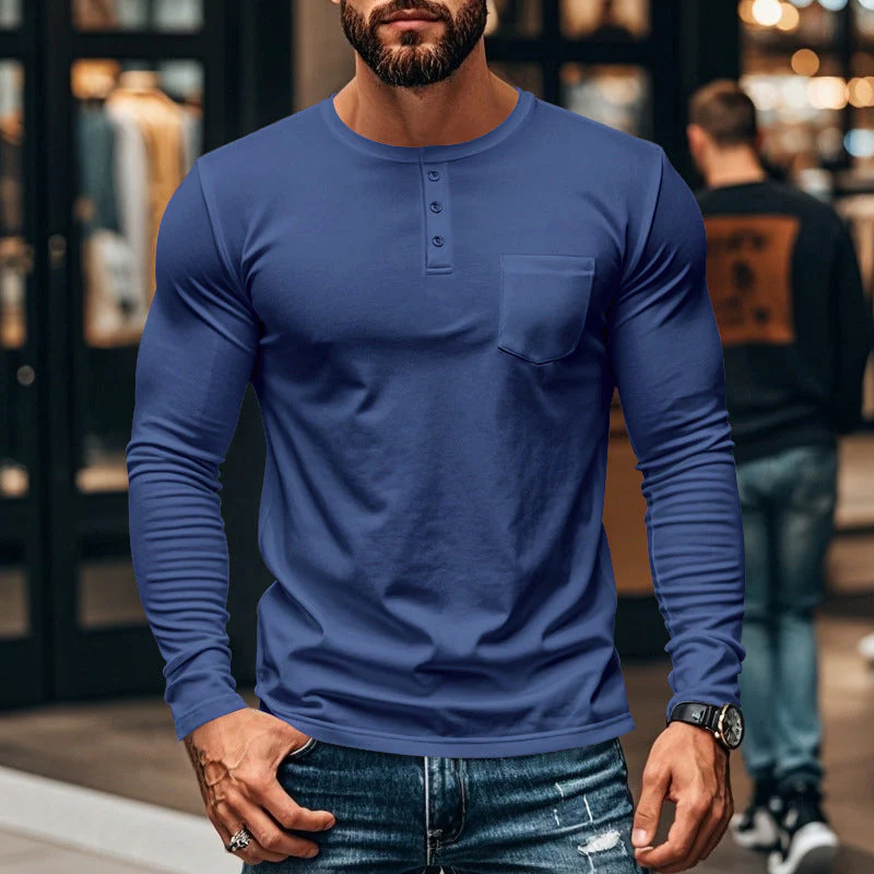 📢📢55 % de réduction !!!✨T-shirt Henley manches longues slim fit pour homme : respirant, élégant & polyvalent ! 👔👕 - Image 10