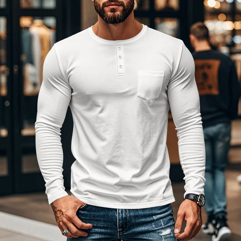 📢📢55 % de réduction !!!✨T-shirt Henley manches longues slim fit pour homme : respirant, élégant & polyvalent ! 👔👕 - Image 13