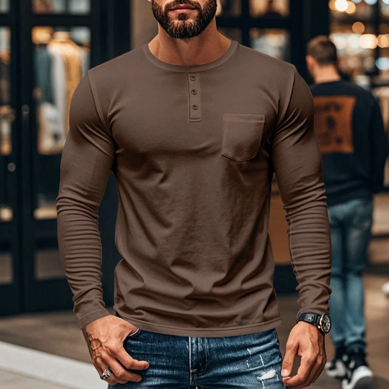 📢📢55 % de réduction !!!✨T-shirt Henley manches longues slim fit pour homme : respirant, élégant & polyvalent ! 👔👕 - Image 15