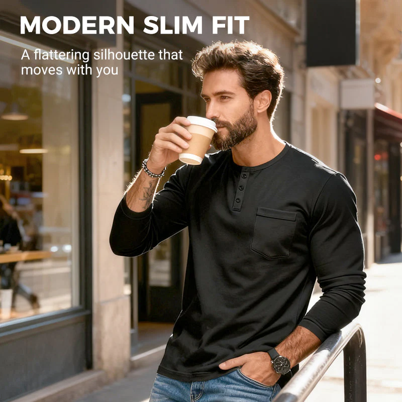 📢📢55 % de réduction !!!✨T-shirt Henley manches longues slim fit pour homme : respirant, élégant & polyvalent ! 👔👕 - Image 5