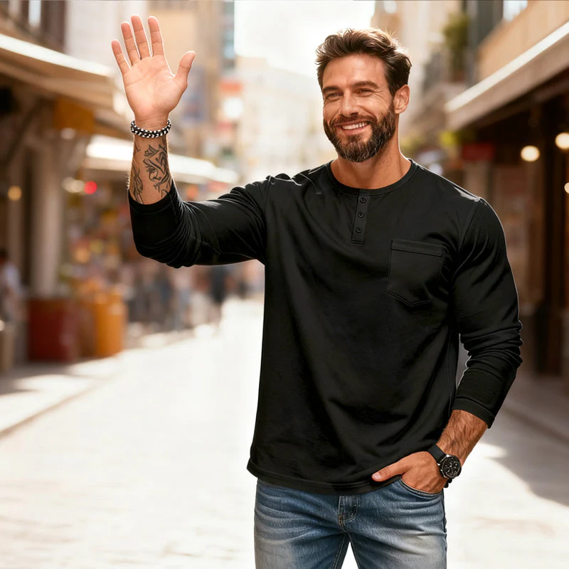 📢📢55 % de réduction !!!✨T-shirt Henley manches longues slim fit pour homme : respirant, élégant & polyvalent ! 👔👕 - Image 6