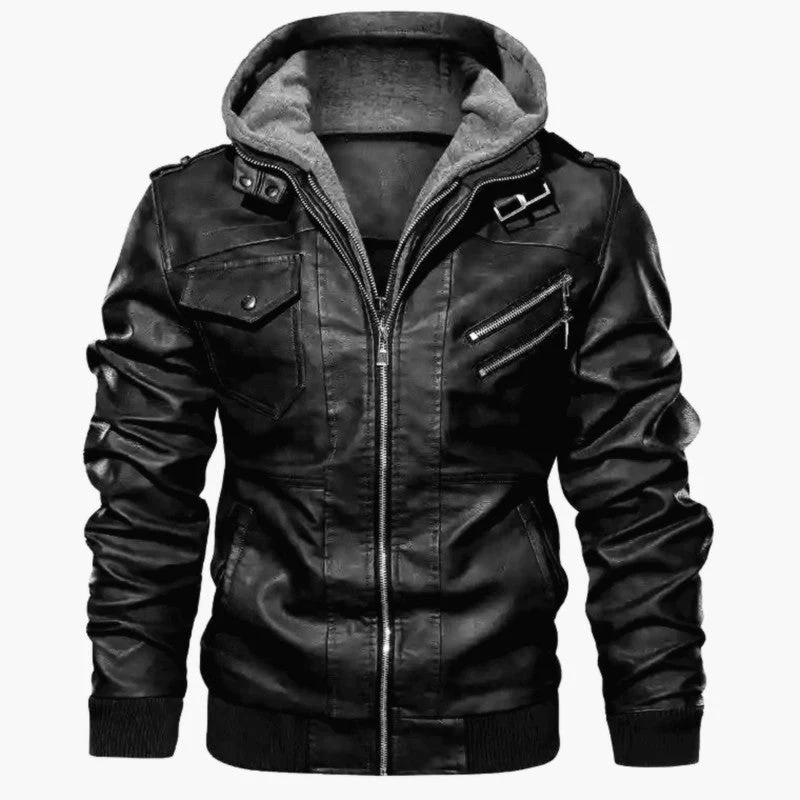 đ„PrĂ©-rĂ©chauffement hivernal - Remises Ă©normesđ„Veste Ă capuche en cuir PU avec fermeture Ă©clair pour homme - Image 2